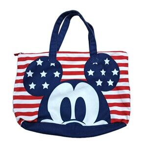 Disney Store Mickey Mouse Americana 4th July USA Patriotic Stars  Zip Tote Bag